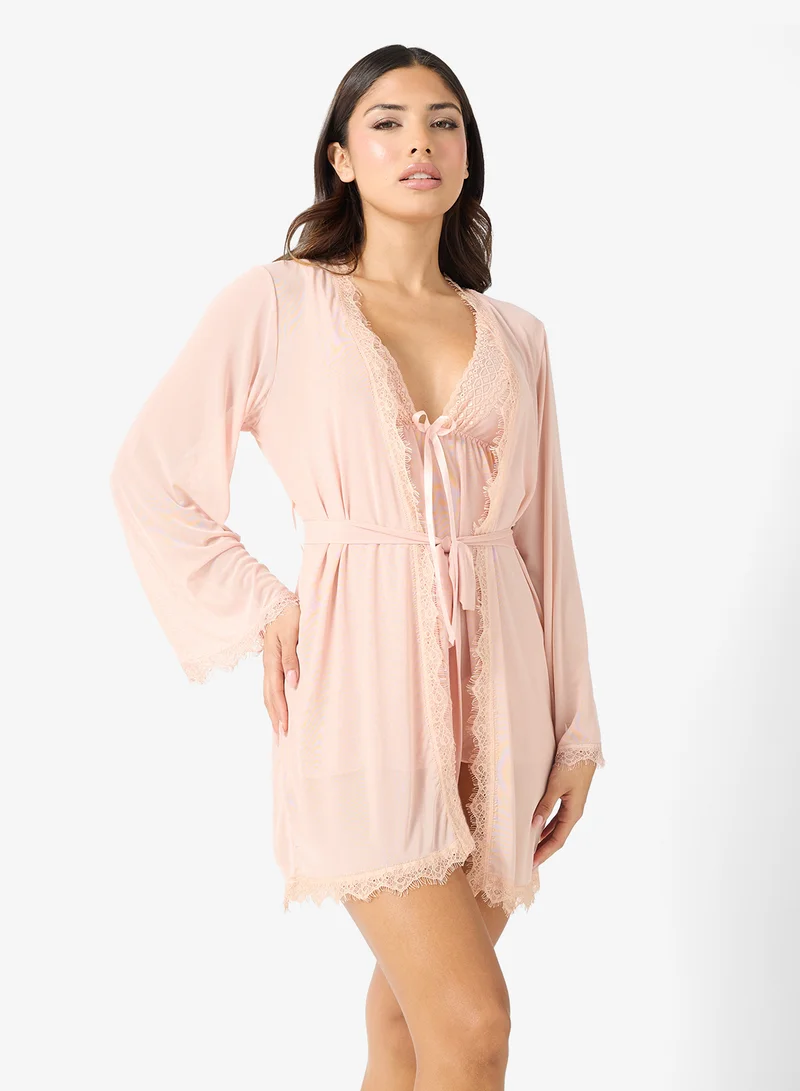 جينجر 2PC Satin Robe & Babydoll Set